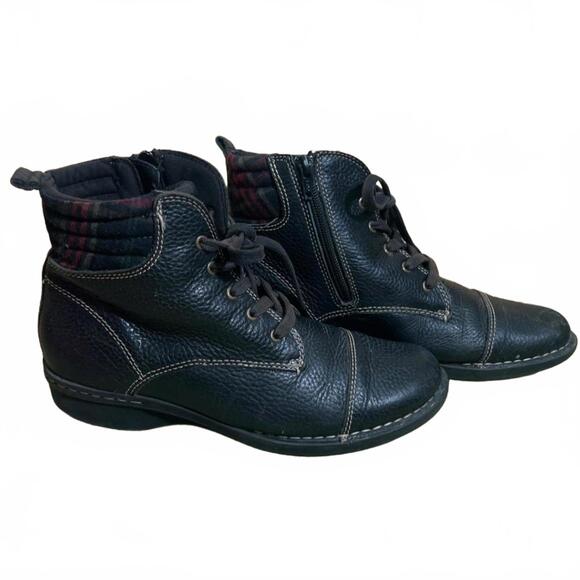 Clarks Shoes - Clarks Whistle Bea Black Leather Quilted Plaid Ankle Boots Women Sz 7.5 M EU 38